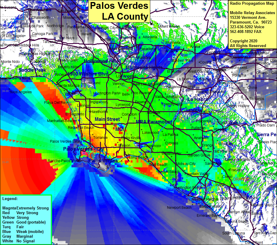 heat map radio coverage Palos Verdes County Site